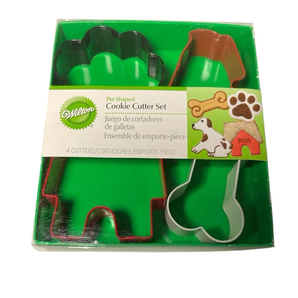 Wilton Pet Shaped Cookie Cutters Dog, Bone, Paw, Doghouse Set of 4
